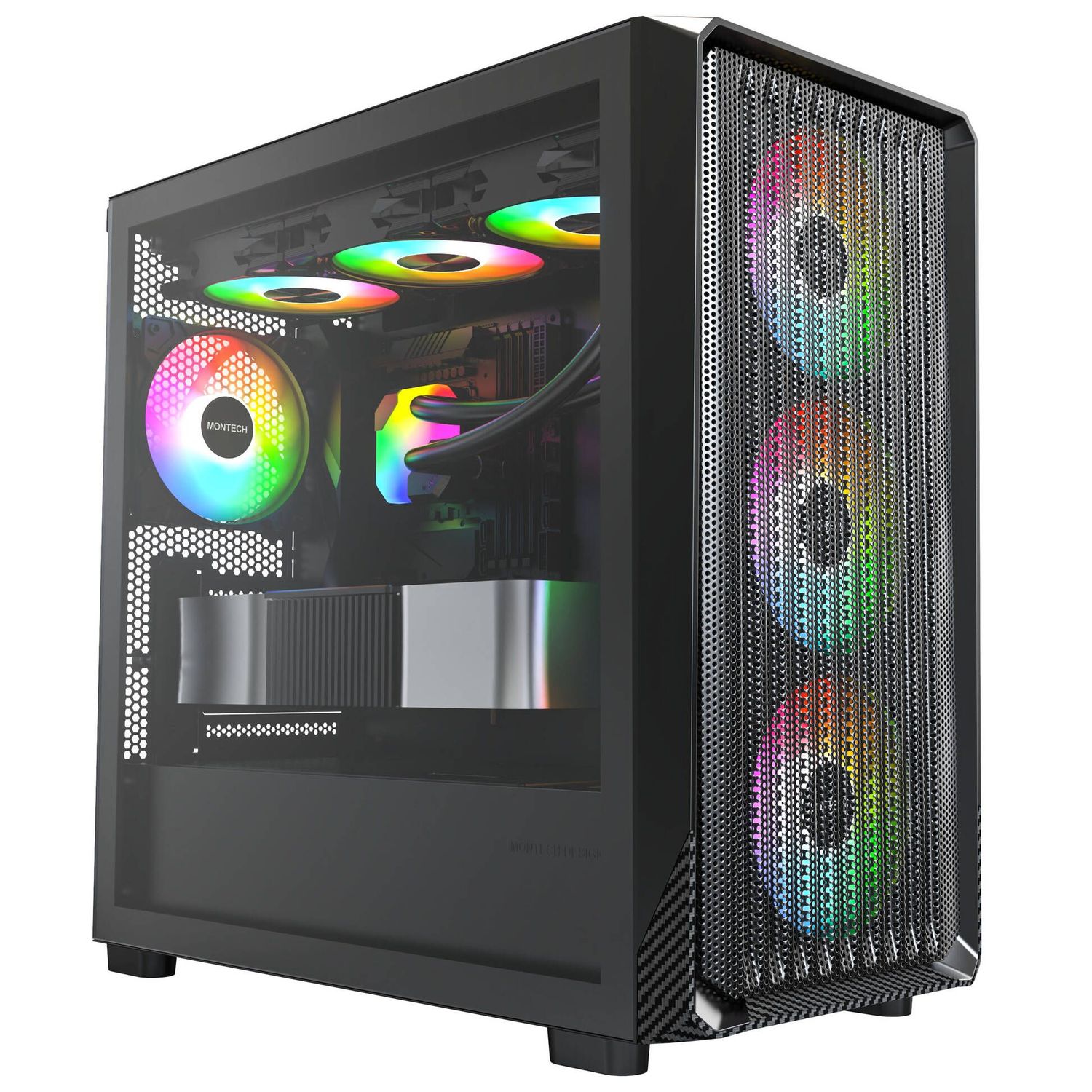 Montech X5M PC Case, Midi-Tower, Micro-ATX, ARGB, Tempered Glass, Black