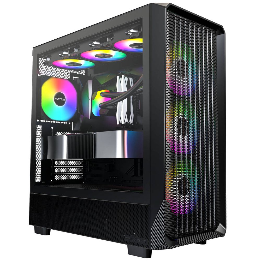 Montech X5 PC Case, Midi-Tower, Micro-ATX, ARGB, Tempered Glass, Black