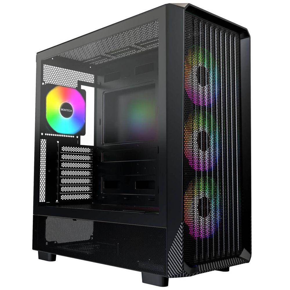 Montech X5 PC Case, Midi-Tower, Micro-ATX, ARGB, Tempered Glass, Black