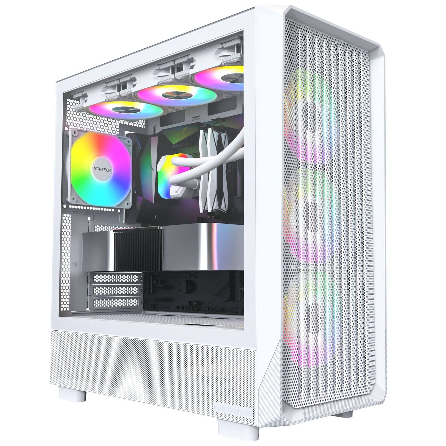 Montech X5 PC Case, Midi-Tower, Micro-ATX, ARGB, Tempered Glass, White