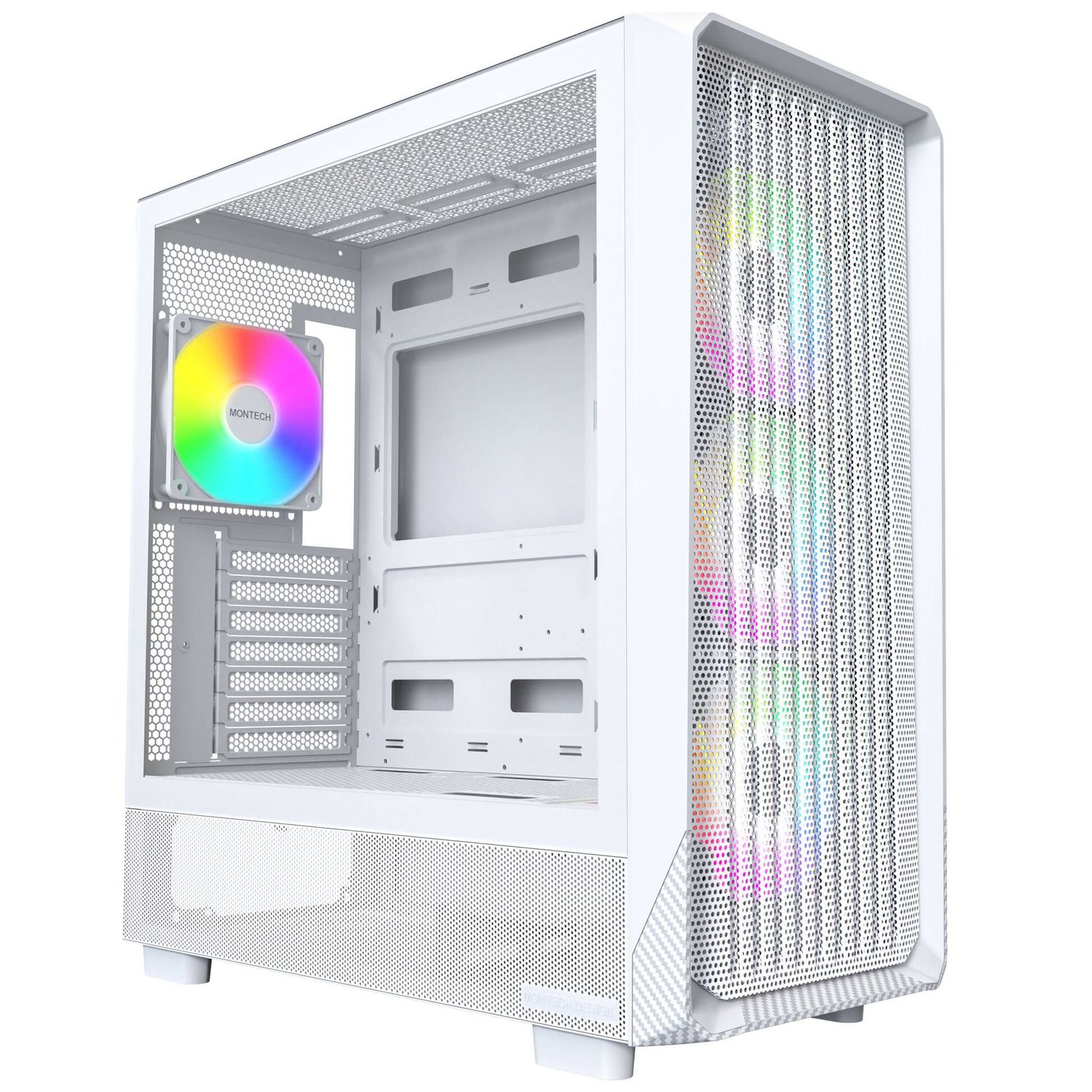 Montech X5 PC Case, Midi-Tower, Micro-ATX, ARGB, Tempered Glass, White