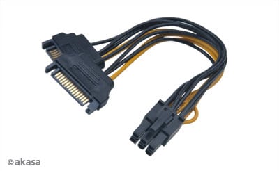 Kábel Táp Átalakító Akasa 2x 15-Pin SATA - 1x 6-Pin PCIe