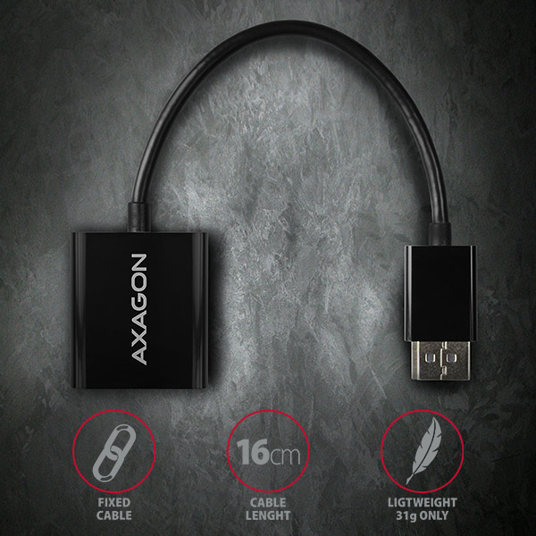 Kábel DisplayPort Átalakító Axagon DisplayPort - D-Sub (VGA) WUXGA Fekete