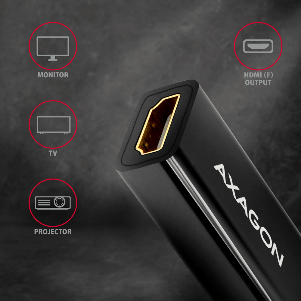 Kábel Axagon RVD-HI14N Display (M) > HDMI 1.4 (F) 4k/30 Hz, 18cm