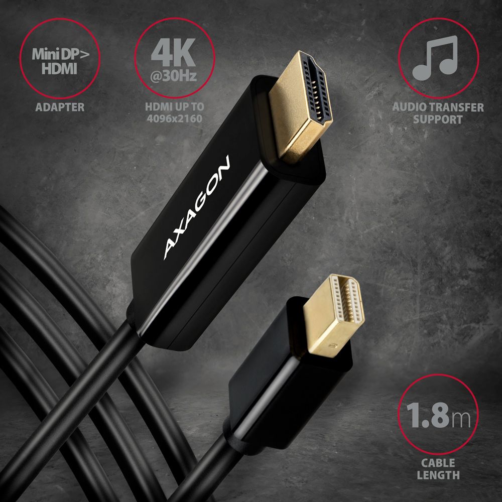 Cable Axagon RVDM-HI14C2 Mini DP > HDMI Cable 1.8 m, 4K/30Hz