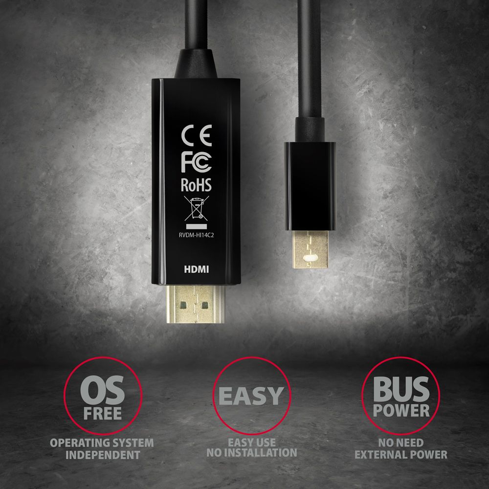 Cable Axagon RVDM-HI14C2 Mini DP > HDMI Cable 1.8 m, 4K/30Hz