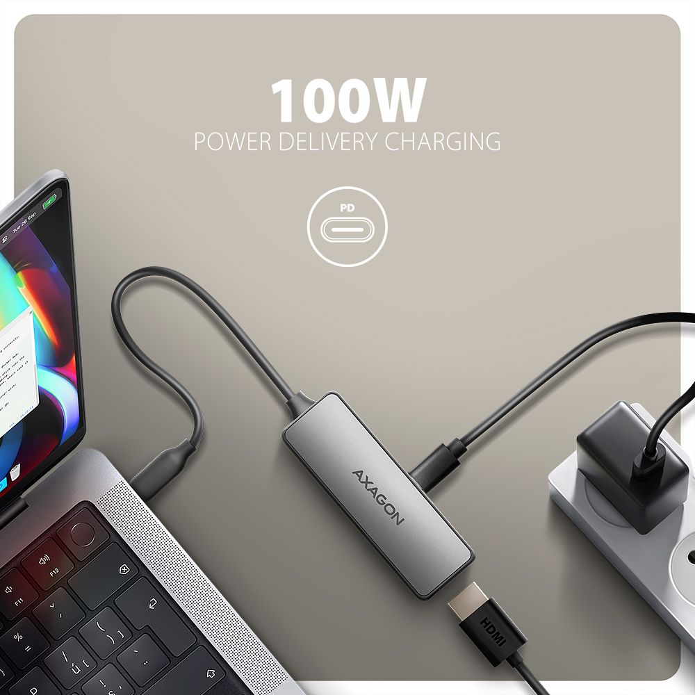 Adapter Axagon RVC-HI8KPD USB-C > HDMI 2.1, 8k/60Hz, PD100W, HDR10+
