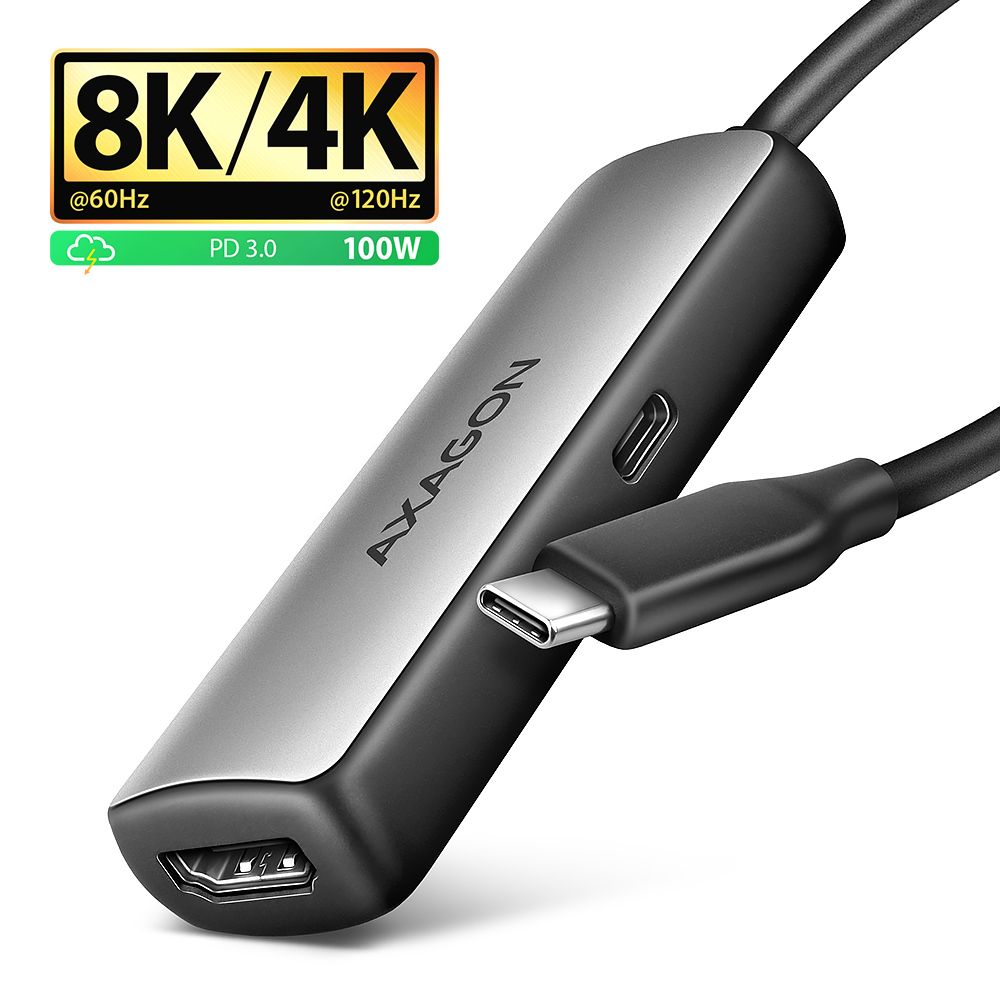 Adapter Axagon RVC-HI8KPD USB-C > HDMI 2.1, 8k/60Hz, PD100W, HDR10+