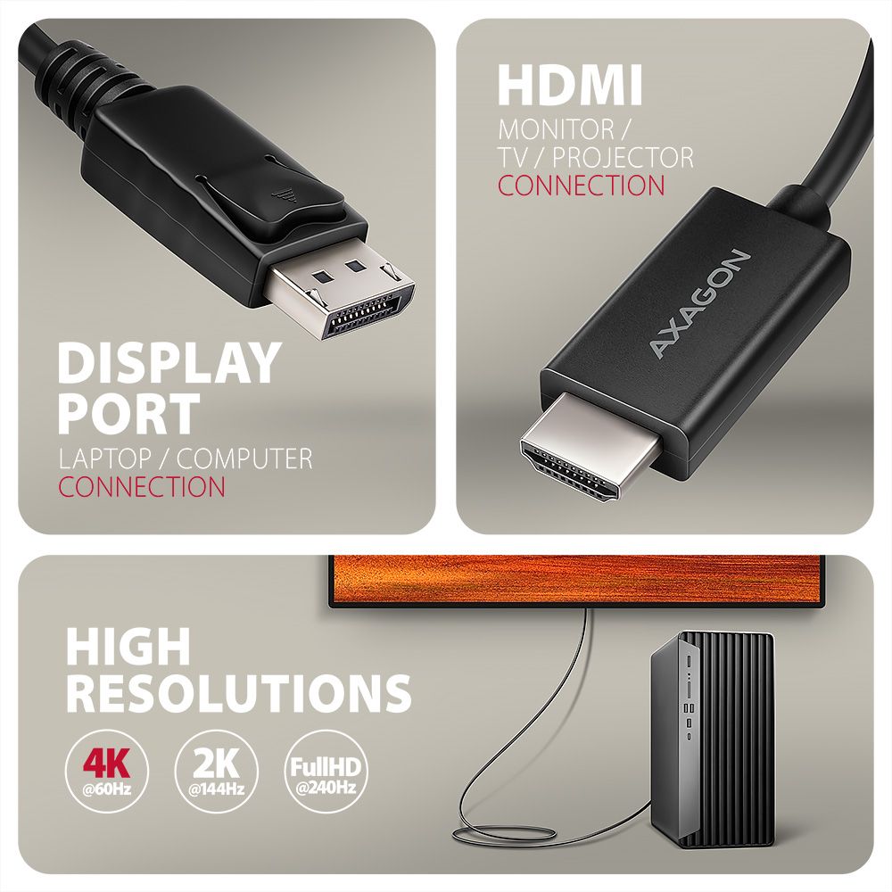 Kábel Axagon RVD-HI20C2 Display > HDMI 2.0, 4k/60Hz