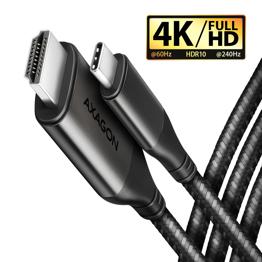 Kábel Axagon USB-C > HDMI 2.0 kábel, 1.8m 4k/60Hz, HDR 10bit