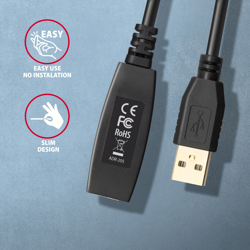 AXAGON ADR-205 active USB extension cable, USB 2.0, USB-A to USB-A - 5m