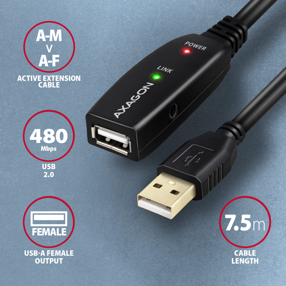 Kábel AXAGON ADR-207 USB repeater/hosszabbító kábel 7.5 m