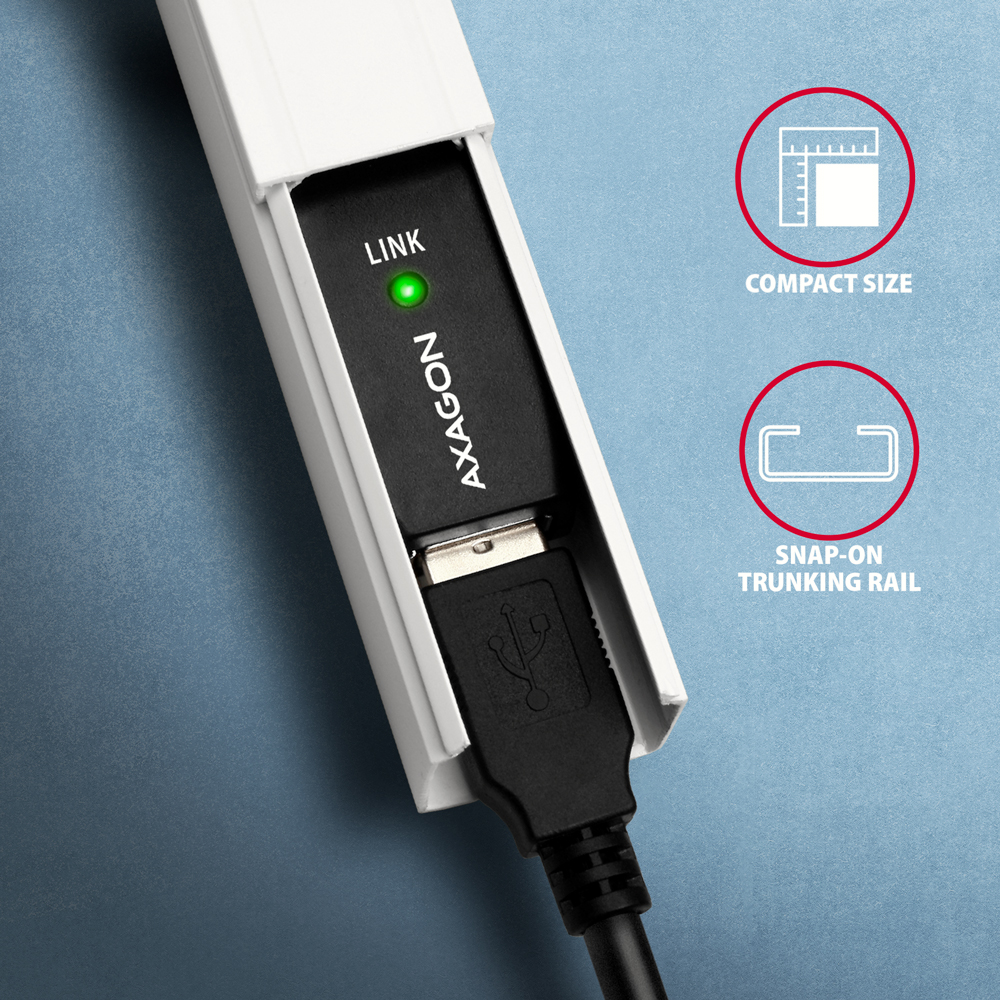 Kábel Axagon ADR-205 aktív hosszabbító USB 2.0, USB-A (M) > USB-A (F)- 10m, fekete
