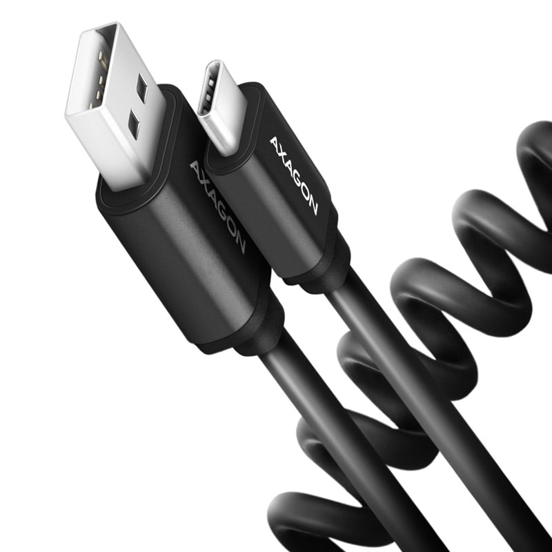 AXAGON BUCM-AM10TB TWISTER cable USB-C <-> USB-A, 0.6m, USB 2.0, 3A, ALU, tpe, black