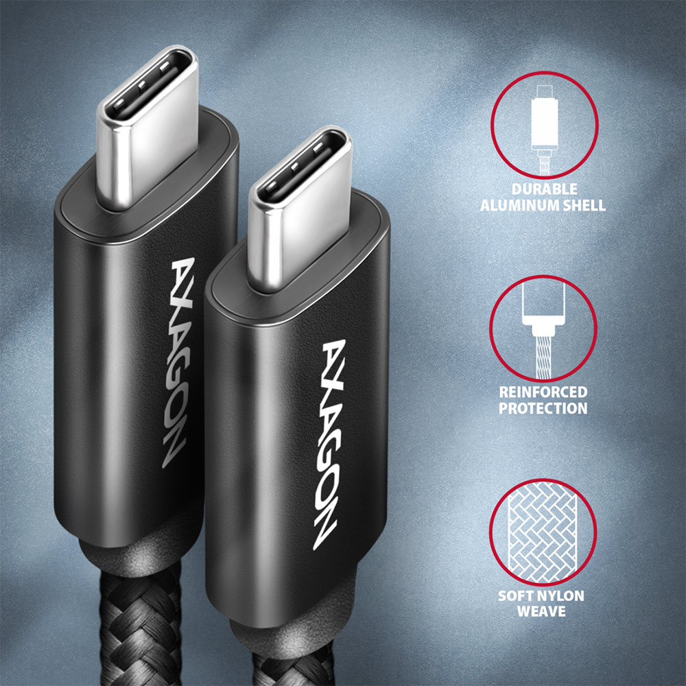 Kábel AXAGON BUCM432-CM10AB 100W USB-C <> USB-C 4 Gen 3x2 Cable 1m fekete