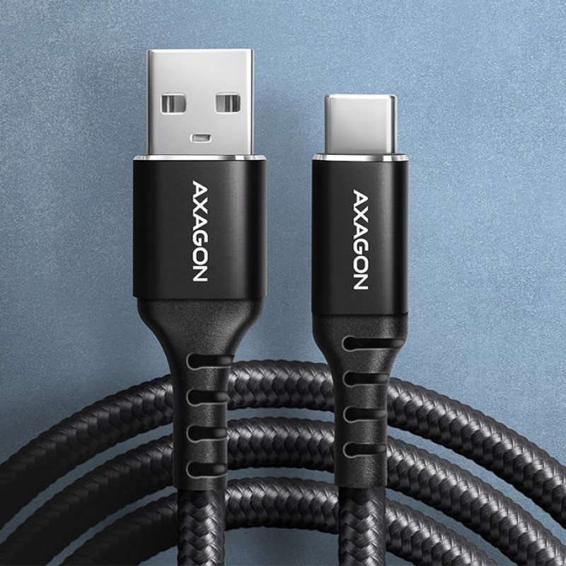 Kábel Axagon BUCM-AM20AB USB-C > USB-A Kabel, 2 m, USB 2.0, 3A,, fekete