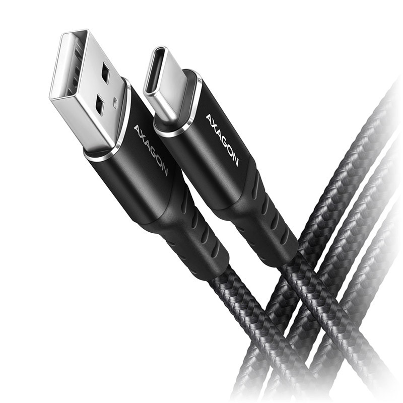 Kábel Axagon BUCM-AM20AB USB-C > USB-A Kabel, 2 m, USB 2.0, 3A,, fekete