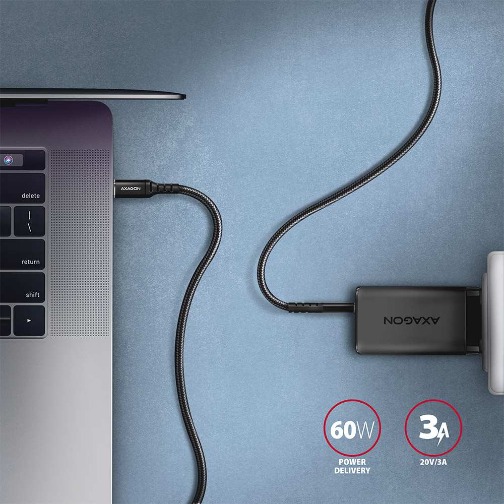 Kábel AXAGON BUCM-CM30AB HQ 60W USB-C <> USB-C Cable 3m fekete