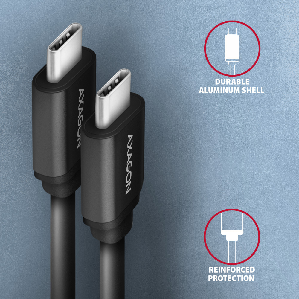 AXAGON BUCM-CM20TB Twister cable USB-C <-> USB-C, 1m, USB 2.0, 2.4A, ALU, PVC, Black