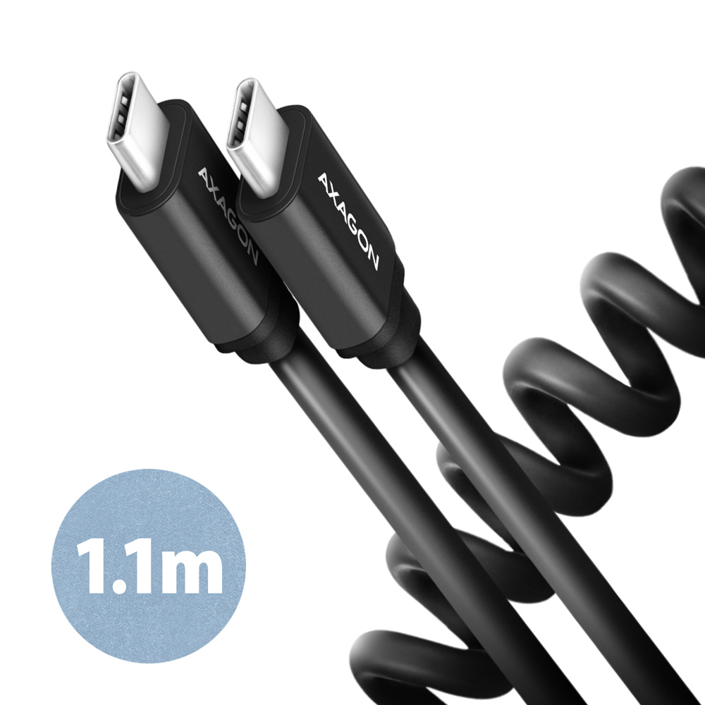 AXAGON BUCM-CM20TB Twister cable USB-C <-> USB-C, 1m, USB 2.0, 2.4A, ALU, PVC, Black