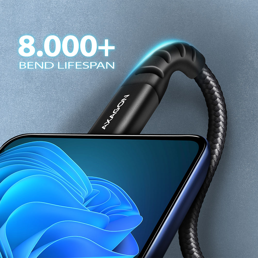 AXAGON BUCM-CM15AB cable USB-C <-> USB-C 2.0, 1.5m, PD 60W, 3A, ALU, braid, Black