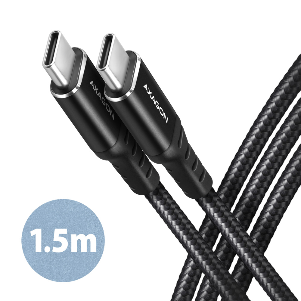 AXAGON BUCM-CM15AB cable USB-C <-> USB-C 2.0, 1.5m, PD 60W, 3A, ALU, braid, Black