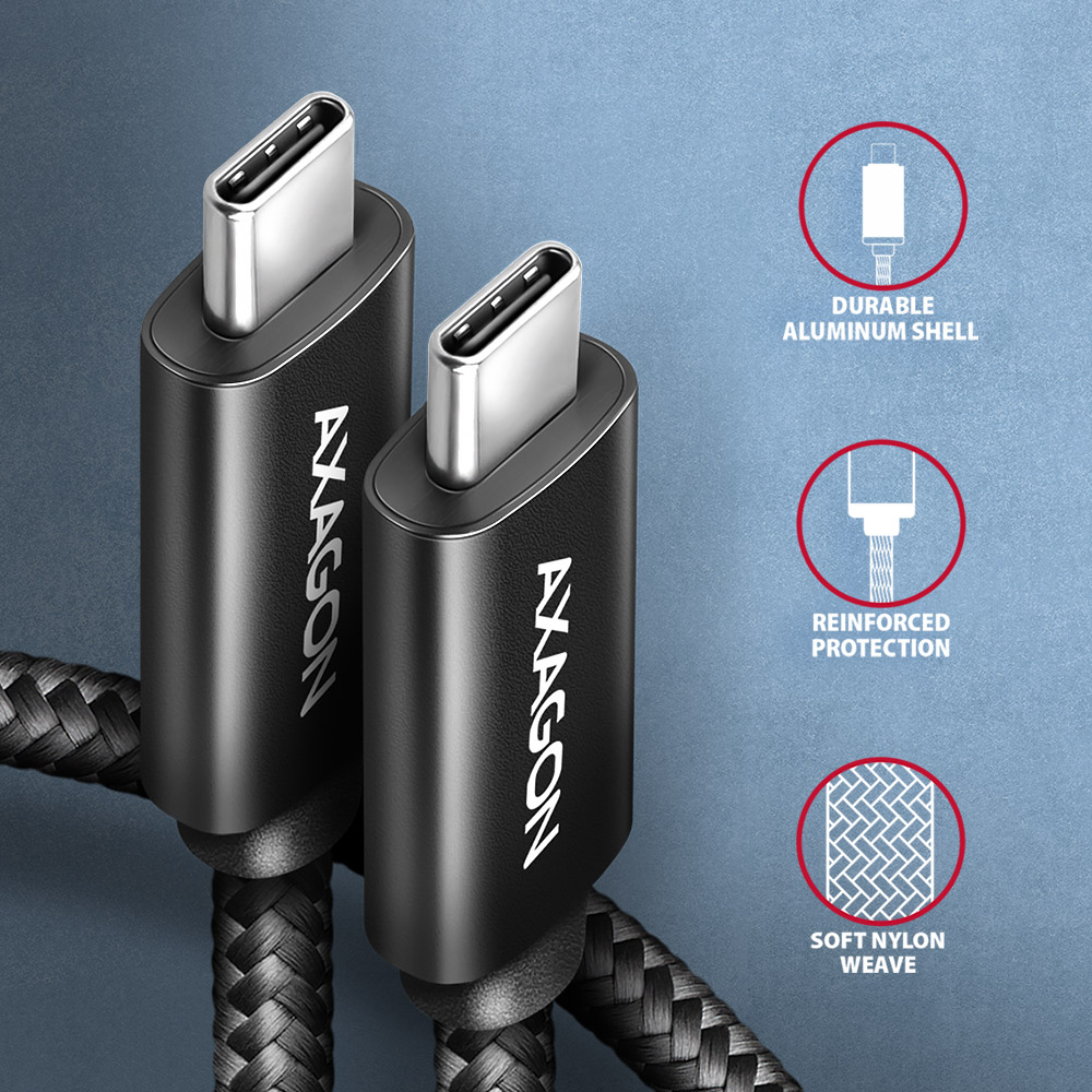 Kábel Axagon USB Type-C - Type-C töltőkábel, PD 240W 5A, 1,5m, Fekete