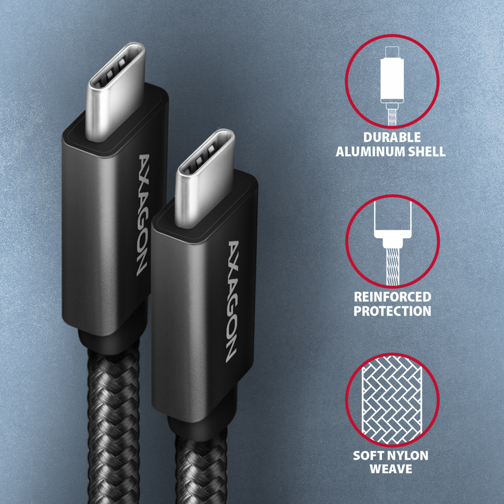 Kábel Axagon BUCM32-CM10AB USB-C - USB C 3.2 Gen 2 1m, fekete