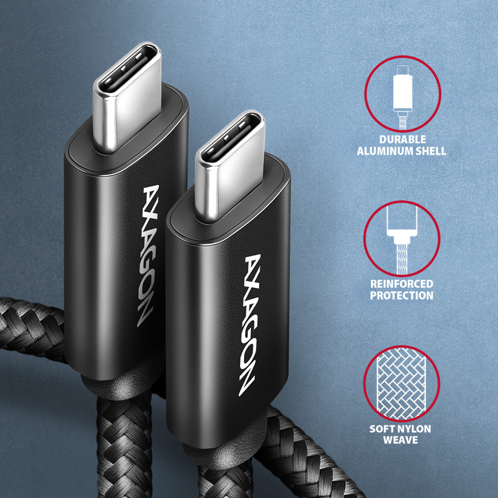 Kábel Axagon BUCM4X-CM10AB 240W USB-C <> USB-C 4 Gen 3x2 1m fekete