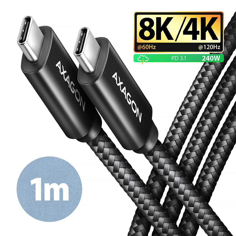 Kábel Axagon BUCM4X-CM10AB 240W USB-C <> USB-C 4 Gen 3x2 1m fekete