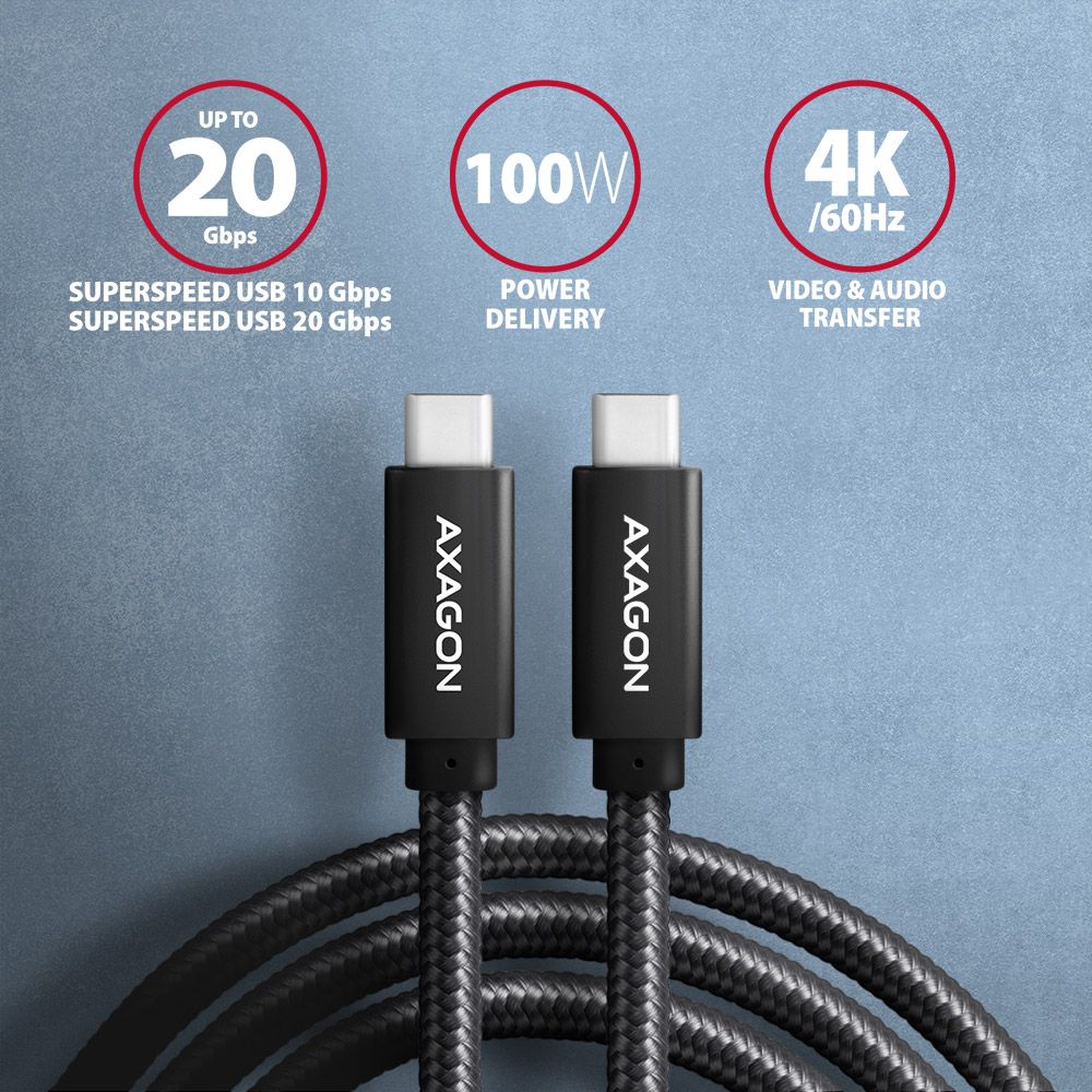 Axagon BUCM32-CM05AB SPEED+ USB-C <> USB 20 Gbps Cable 0.5 m