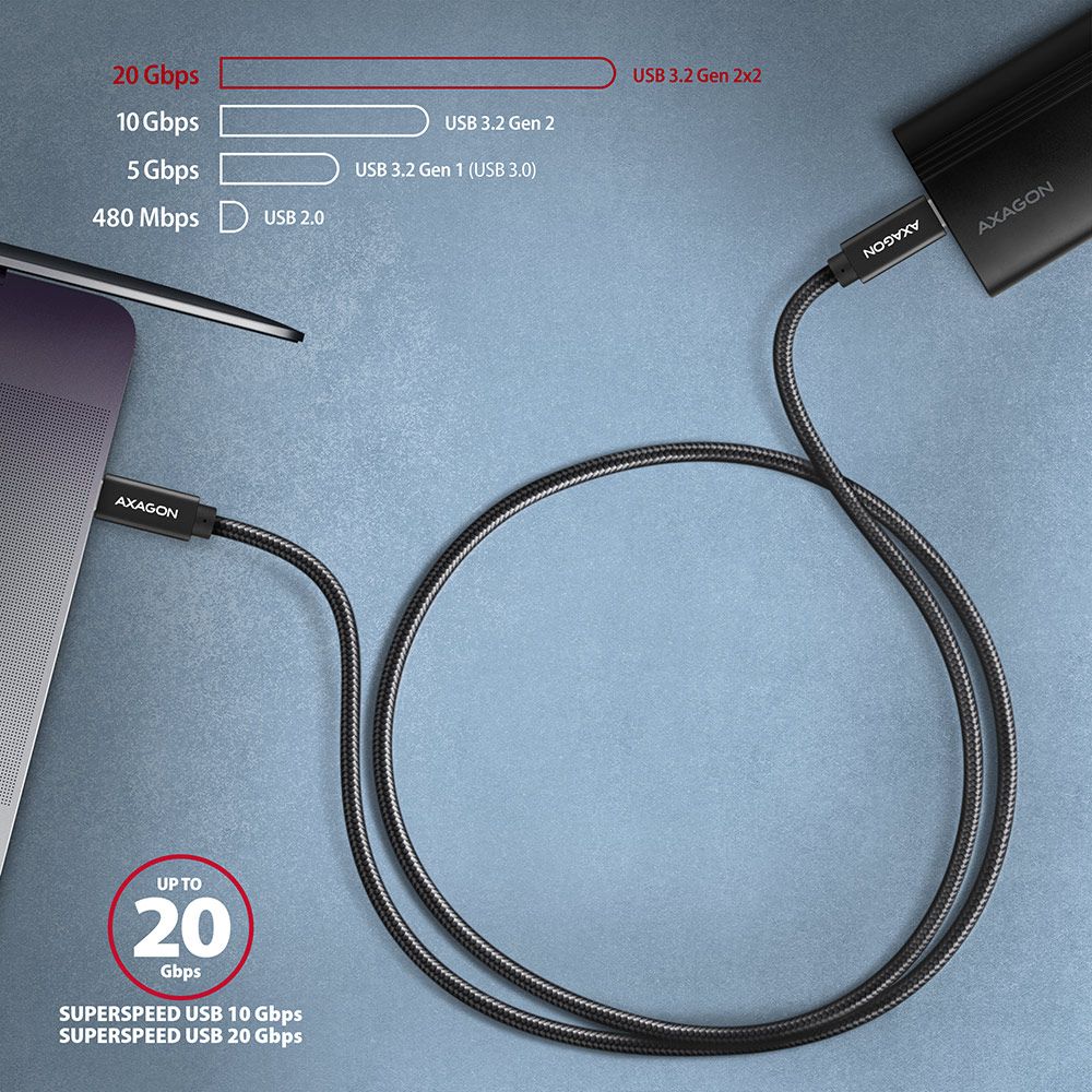 Axagon BUCM32-CM05AB SPEED+ USB-C <> USB 20 Gbps Cable 0.5 m