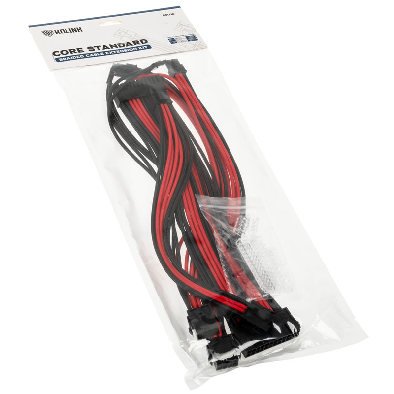 Kábel Modding Kolink Core Standard fonott hosszabbító kit - Jet Black/Racing Red