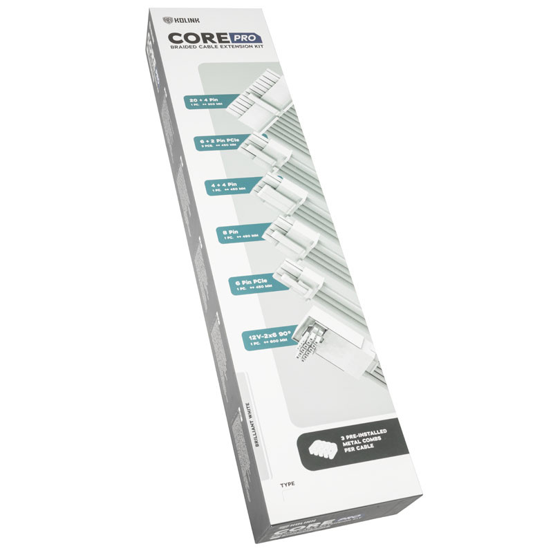 Kolink Core Pro Braided Cable Extension Kit 12V-2x6 Type 1 - White