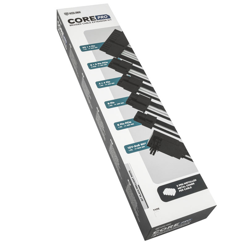 Kolink Core Pro Braided Cable Extension Kit 12V-2x6 Type 1 - Jet Black/ White