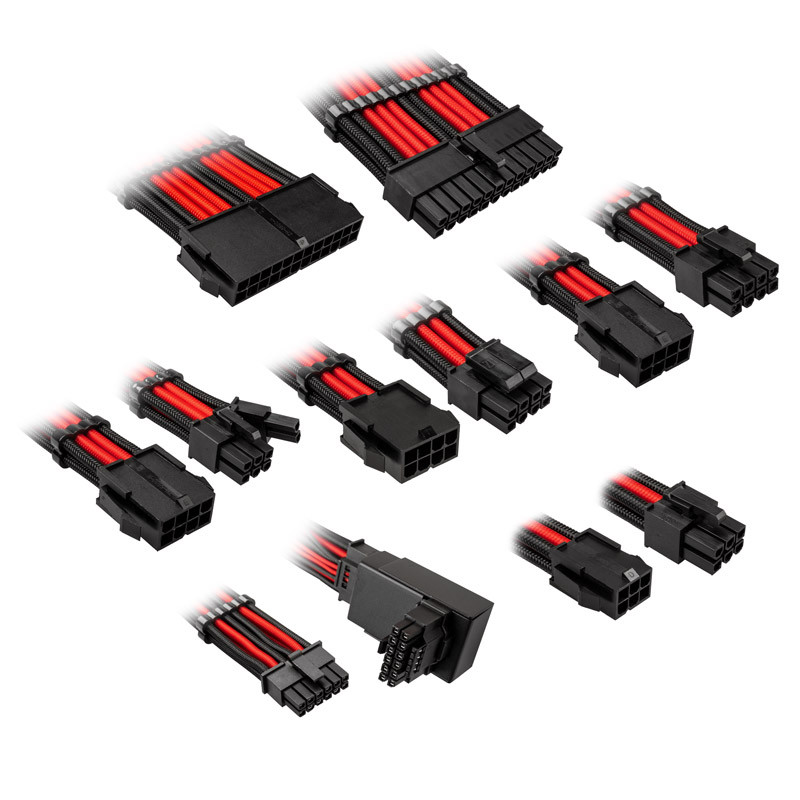 " Kolink Core Pro Braided Cable Extension Kit 12V-2x6 Type 1 - Jet Black/Racing Red