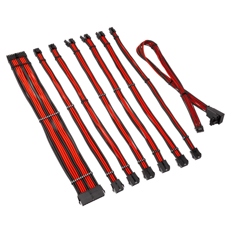 " Kolink Core Pro Braided Cable Extension Kit 12V-2x6 Type 2 - Jet Black/Racing Red