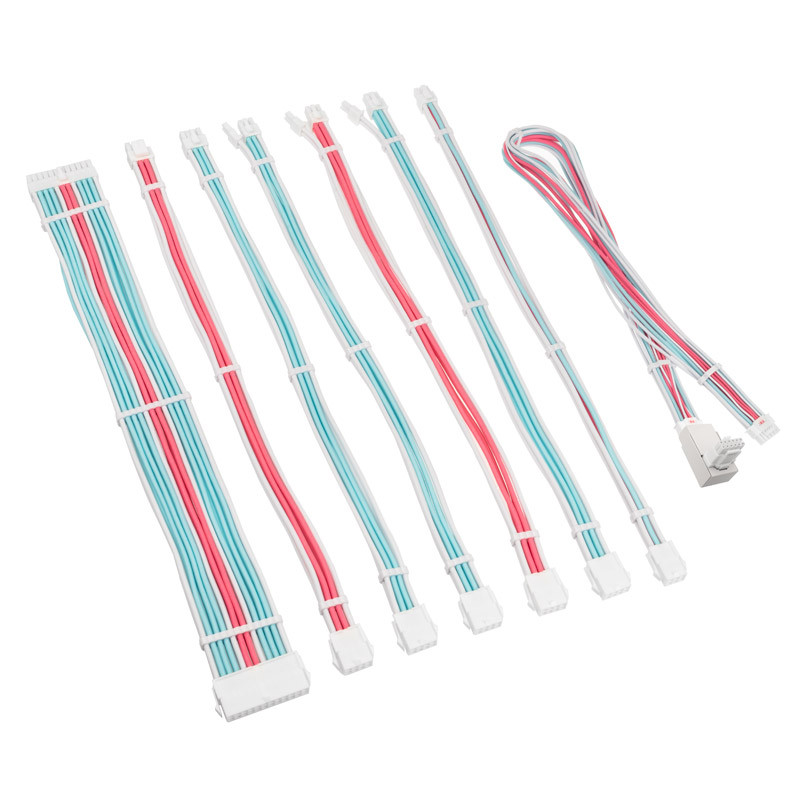" Kolink Core Pro Braided Cable Extension Kit 12V-2x6 Type 1 - White/Neon Blue/ Pink