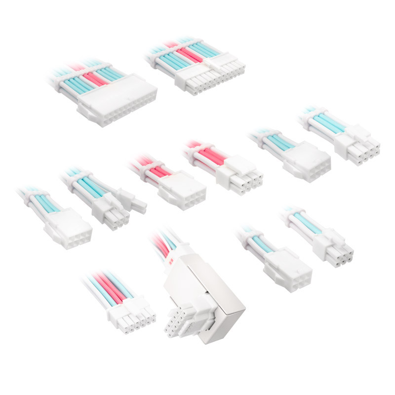 " Kolink Core Pro Braided Cable Extension Kit 12V-2x6 Type 1 - White/Neon Blue/ Pink