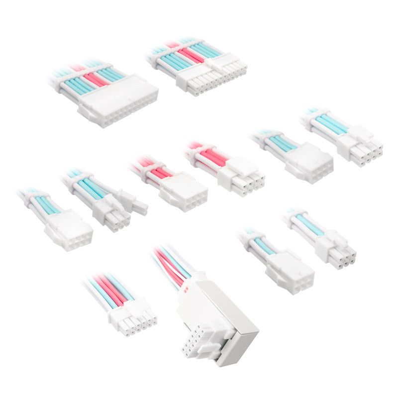 " Kolink Core Pro Braided Cable Extension Kit 12V-2x6 Type 2 - White/Neon Blue/ Pink