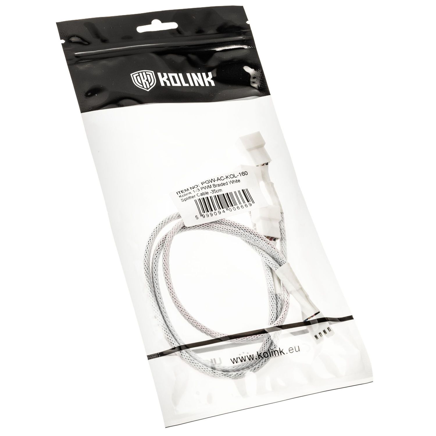 Kolink 1-3 PWM Fan Splitter Cable - 35cm, braided, white