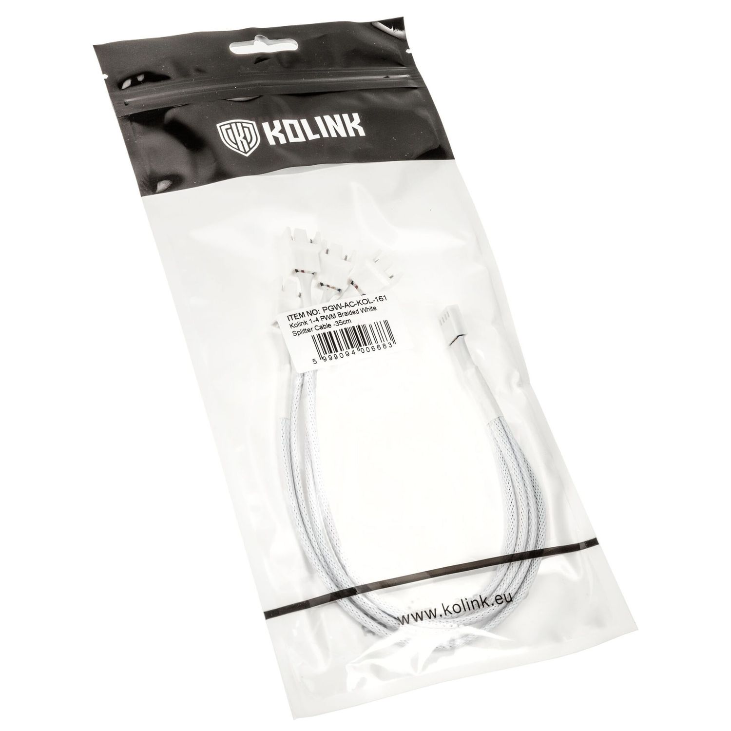 Kolink 1-4 PWM Fan Splitter Cable - 35cm, braided, white