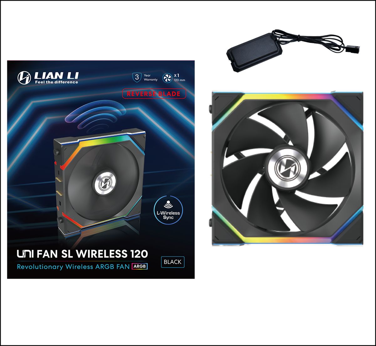 Ventilátor Lian Li UNI FAN SL Wireless ARGB PWM Fordított lapát - 120mm, fekete