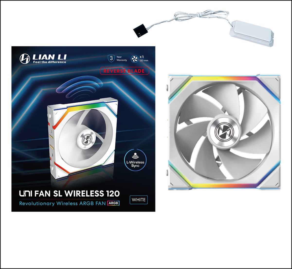 Ventilátor Lian Li UNI FAN SL Wireless ARGB PWM Fordított lapát - 120mm, fehér