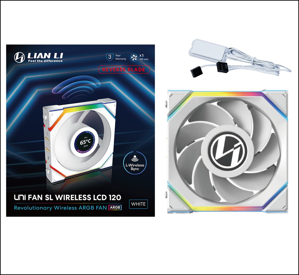 Ventilátor Lian Li UNI FAN SL Wireless LCD ARGB PWM Fordított lapát - 120mm, fehér