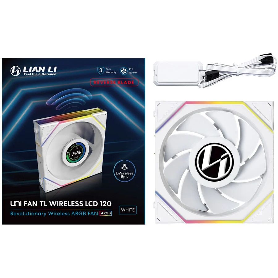 Lian Li UNI FAN TL-LCD Wireless Reverse Blade fan - 120mm, white