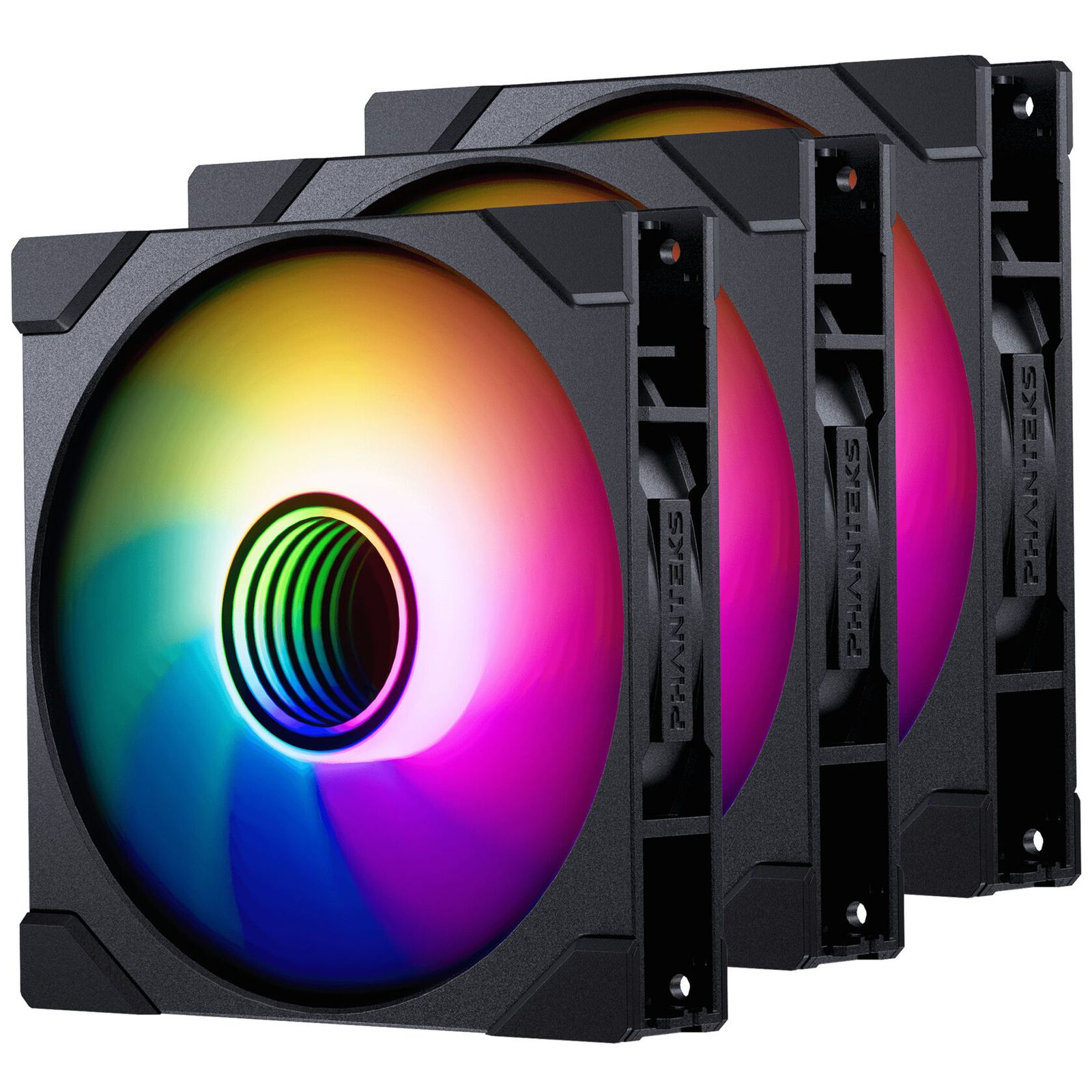 PHANTEKS M25 Gen2 140mm PWM Fan, Reversed Airflow, DRGB, Black, Retail, 3 Pack