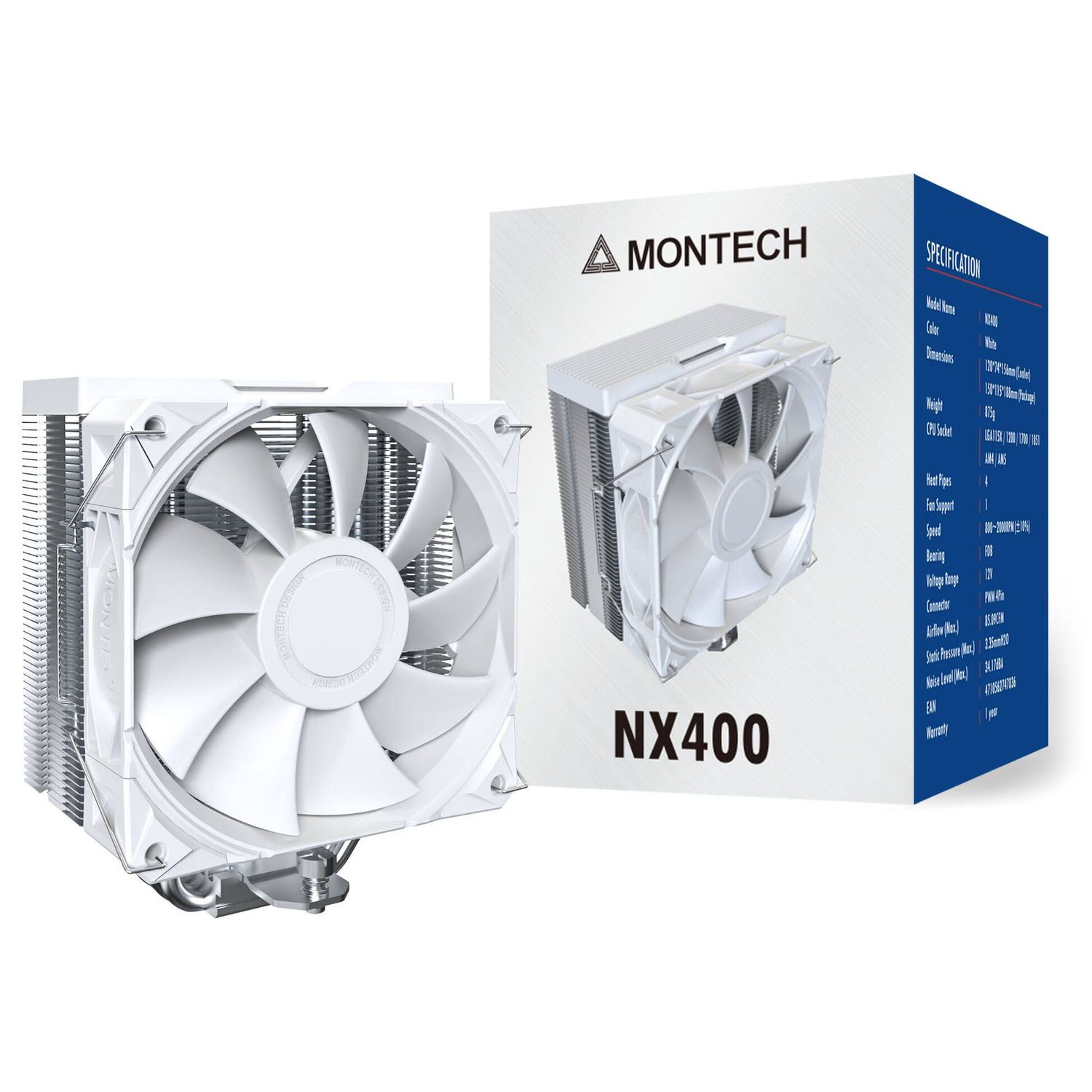 Montech NX400 Black CPU Cooler - 120mm, white