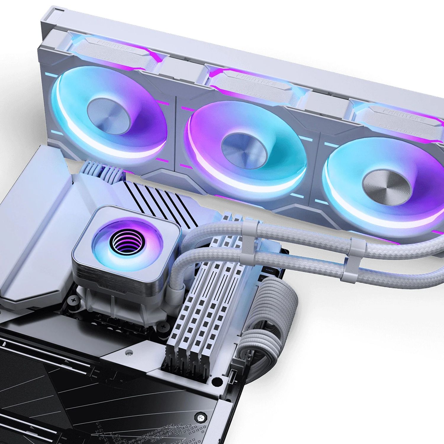 Processzor hűtő AIO PHANTEKS Glacier One 360D30 DRGB AIO, X2 Cap, fehér