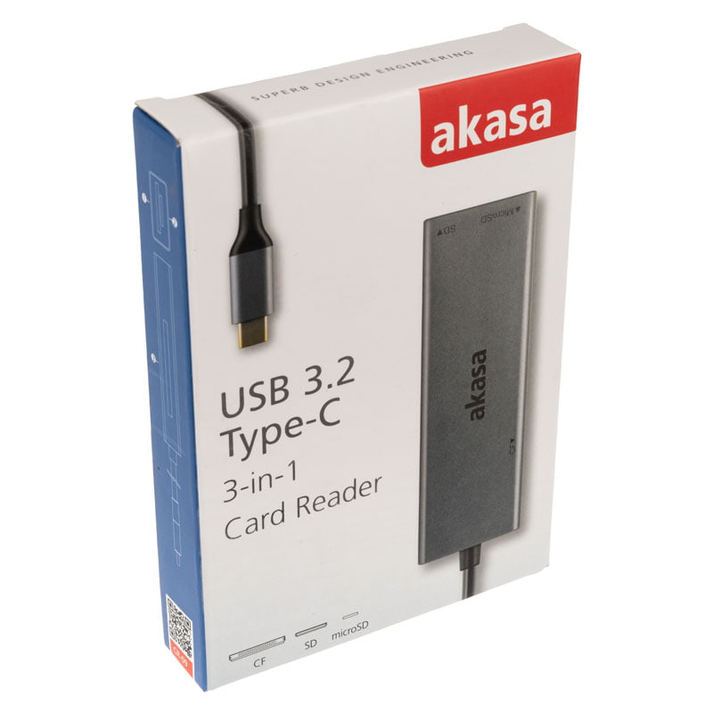 Kártyaolvasó Akasa USB 3.2 Gen1 Type-C 3in1, Ezüst